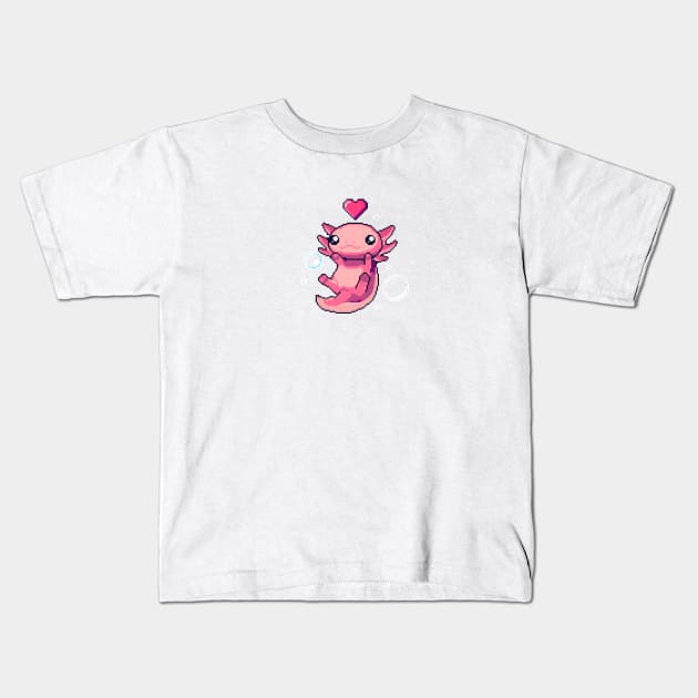 Cute Axolotl Pixel art Kids T-Shirt by DubPixel